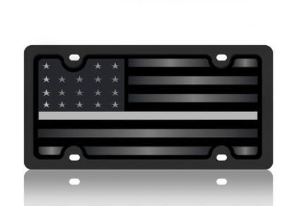 Thin Line Blacked Out Flag Carbon Steel License Plate