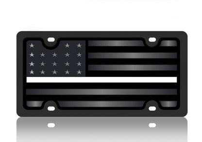 Thin Line Blacked Out Flag Carbon Steel License Plate