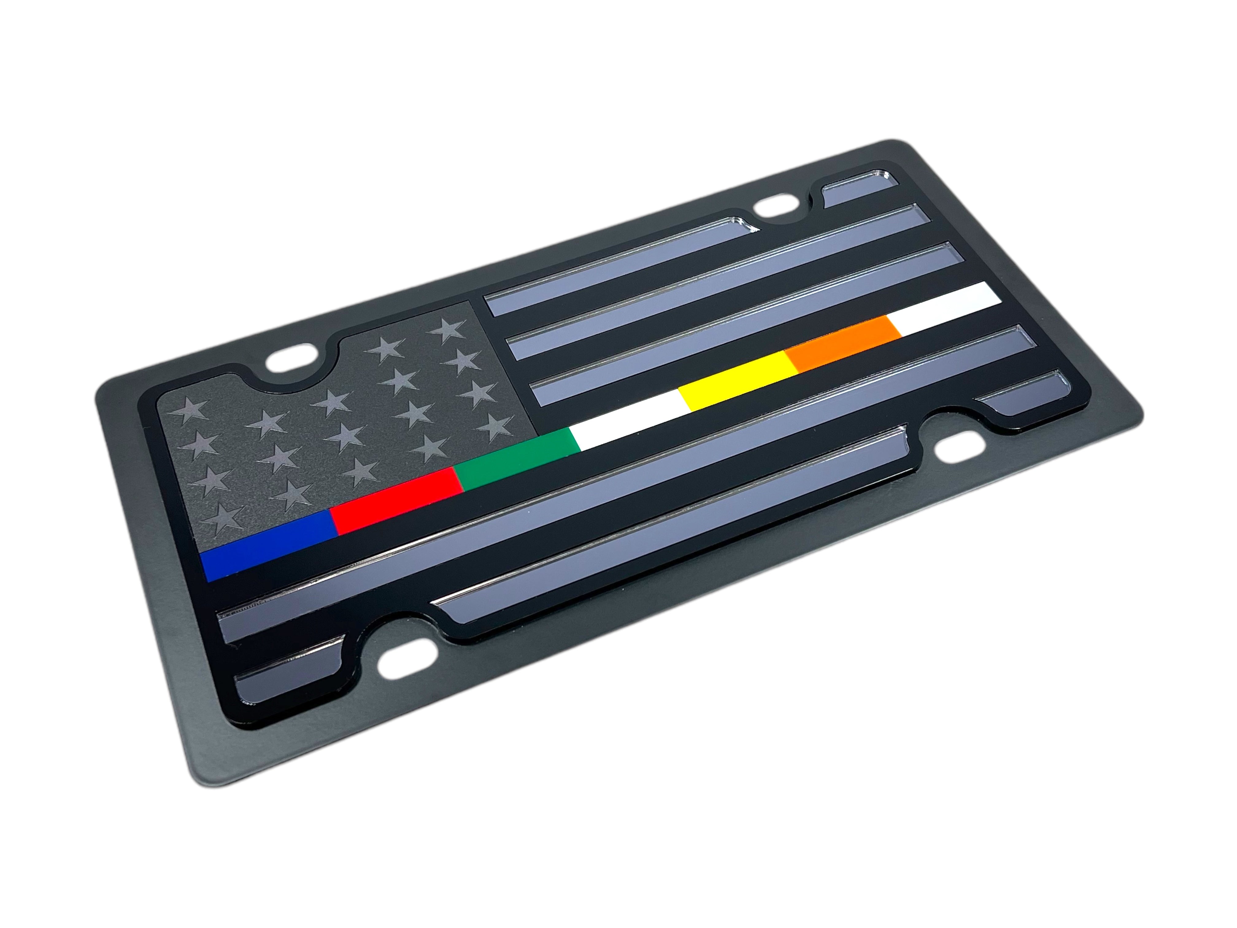 Blacked Out USA Flag with All Thin Lines Carbon Steel License Plate