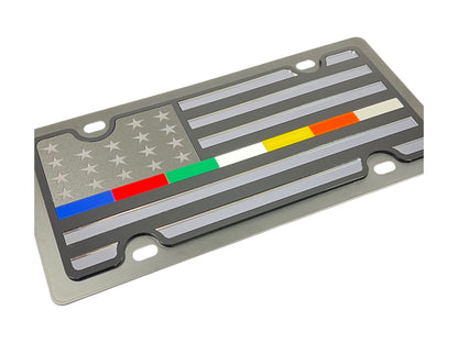 Blacked Out USA Flag with All Thin Lines Carbon Steel License Plate