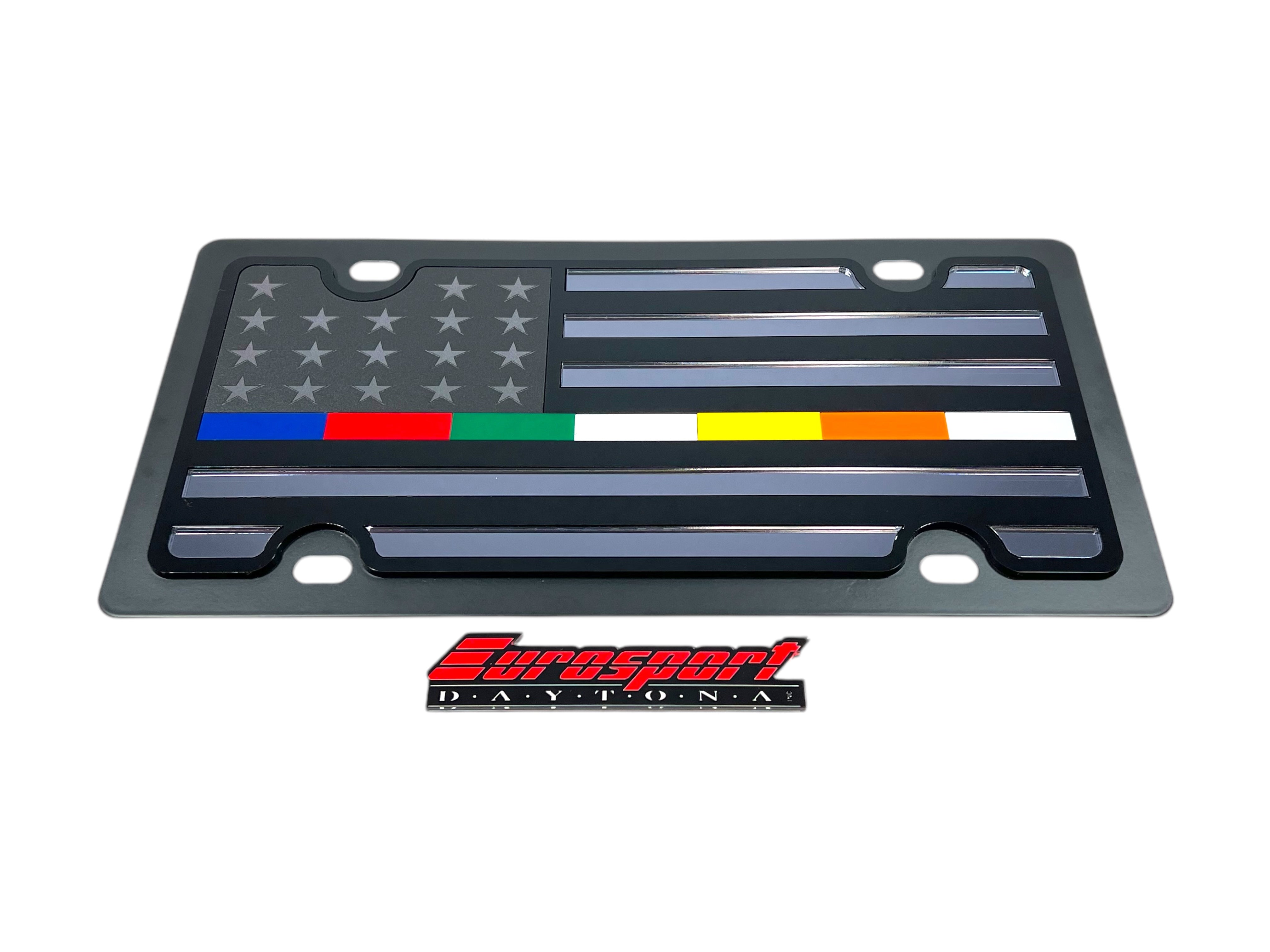 Blacked Out USA Flag with All Thin Lines Carbon Steel License Plate