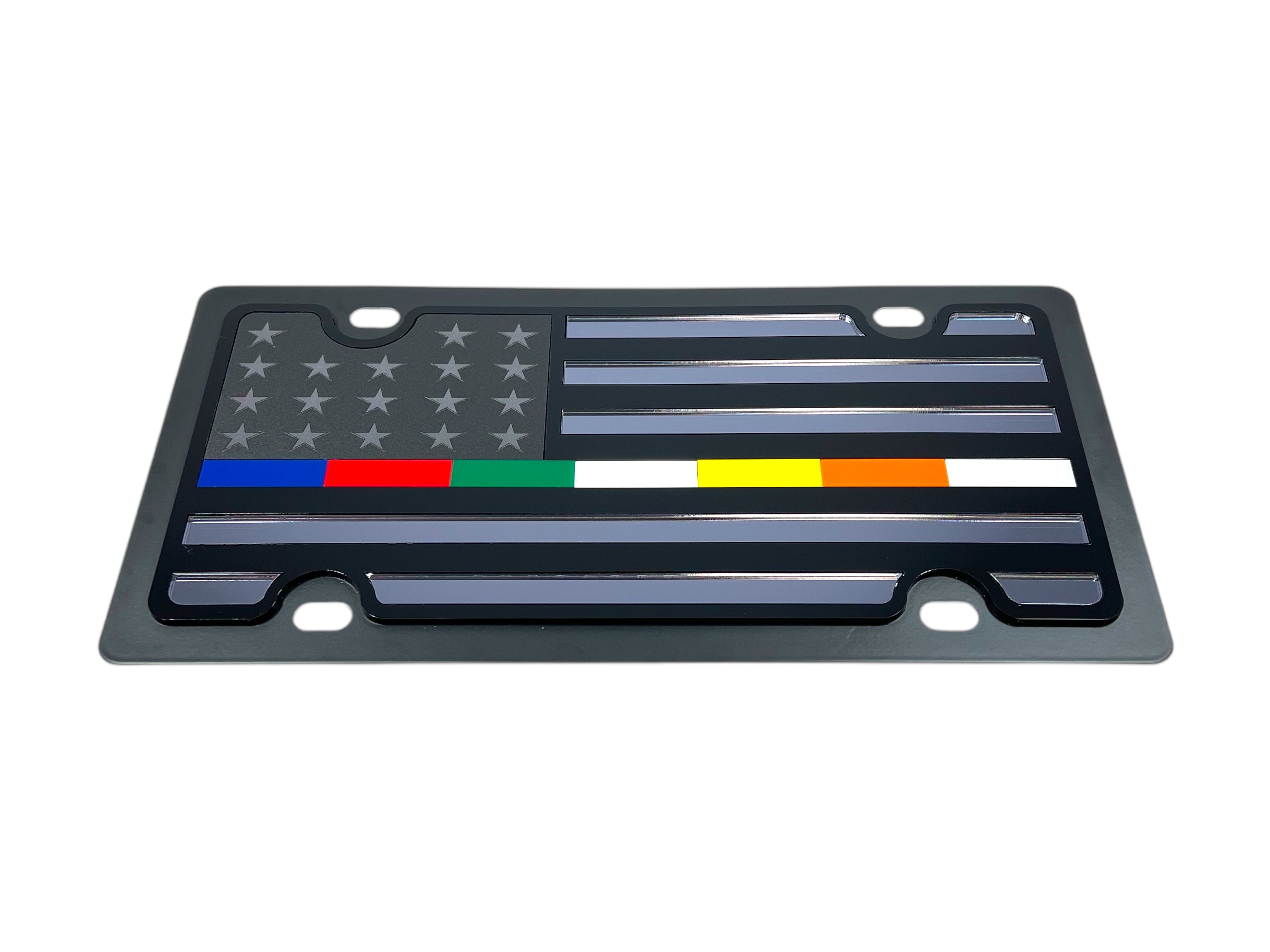 Blacked Out USA Flag with All Thin Lines Carbon Steel License Plate