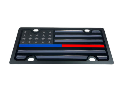 Thin Line Blacked Out Flag Carbon Steel License Plate