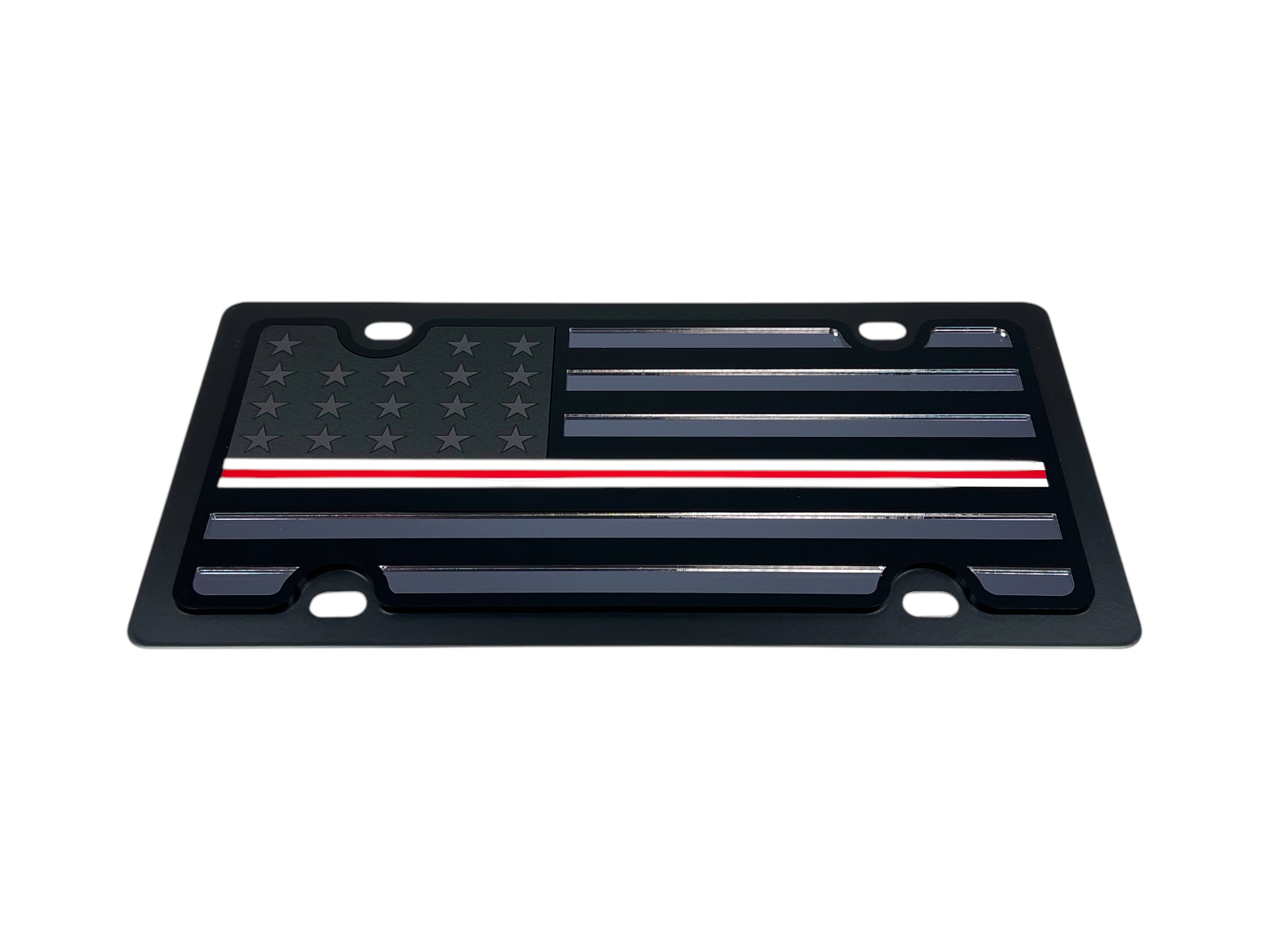 Thin Line Blacked Out Flag Carbon Steel License Plate