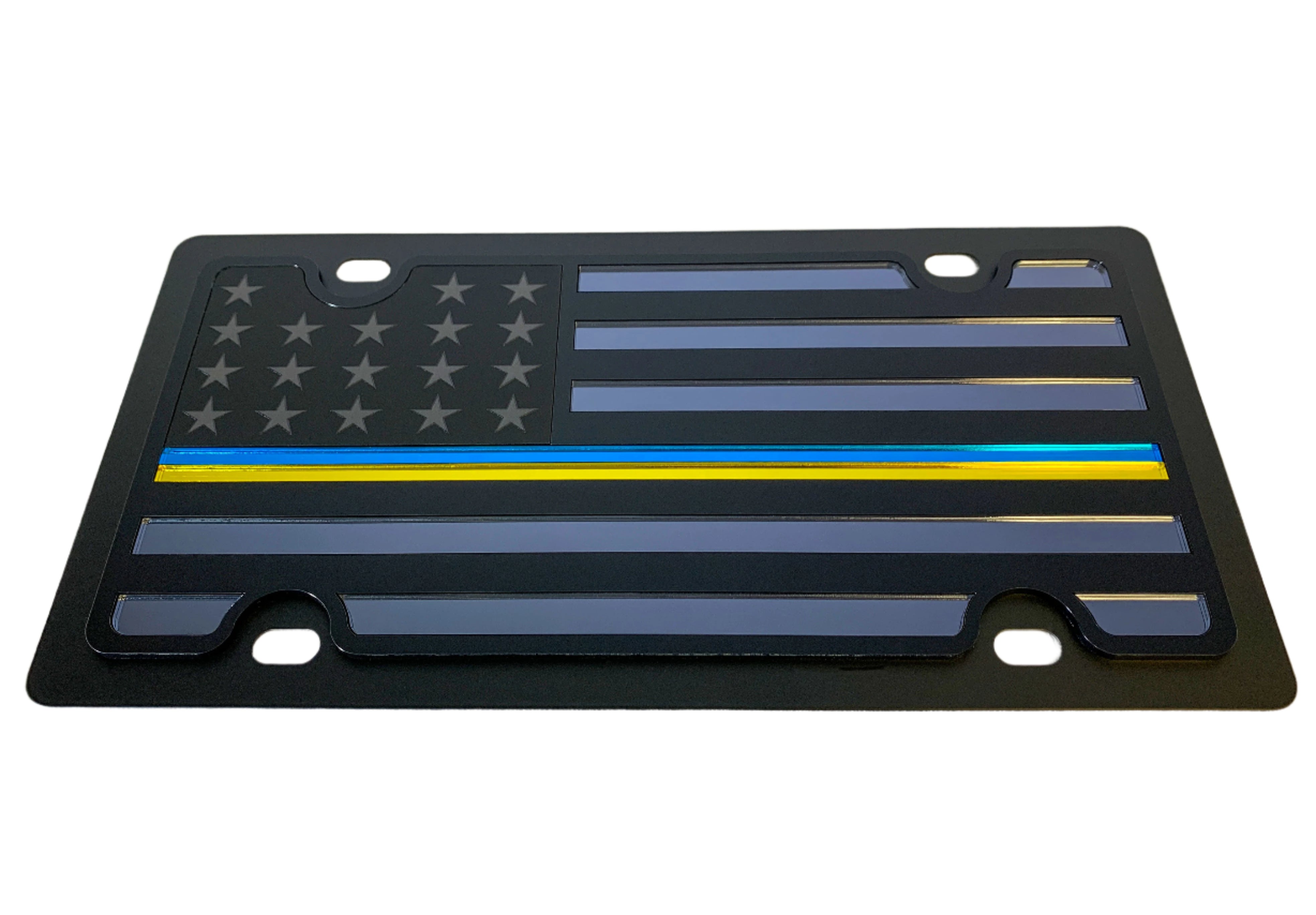 Blacked Out USA Flag Thin Line Ukraine Carbon Steel License Plate