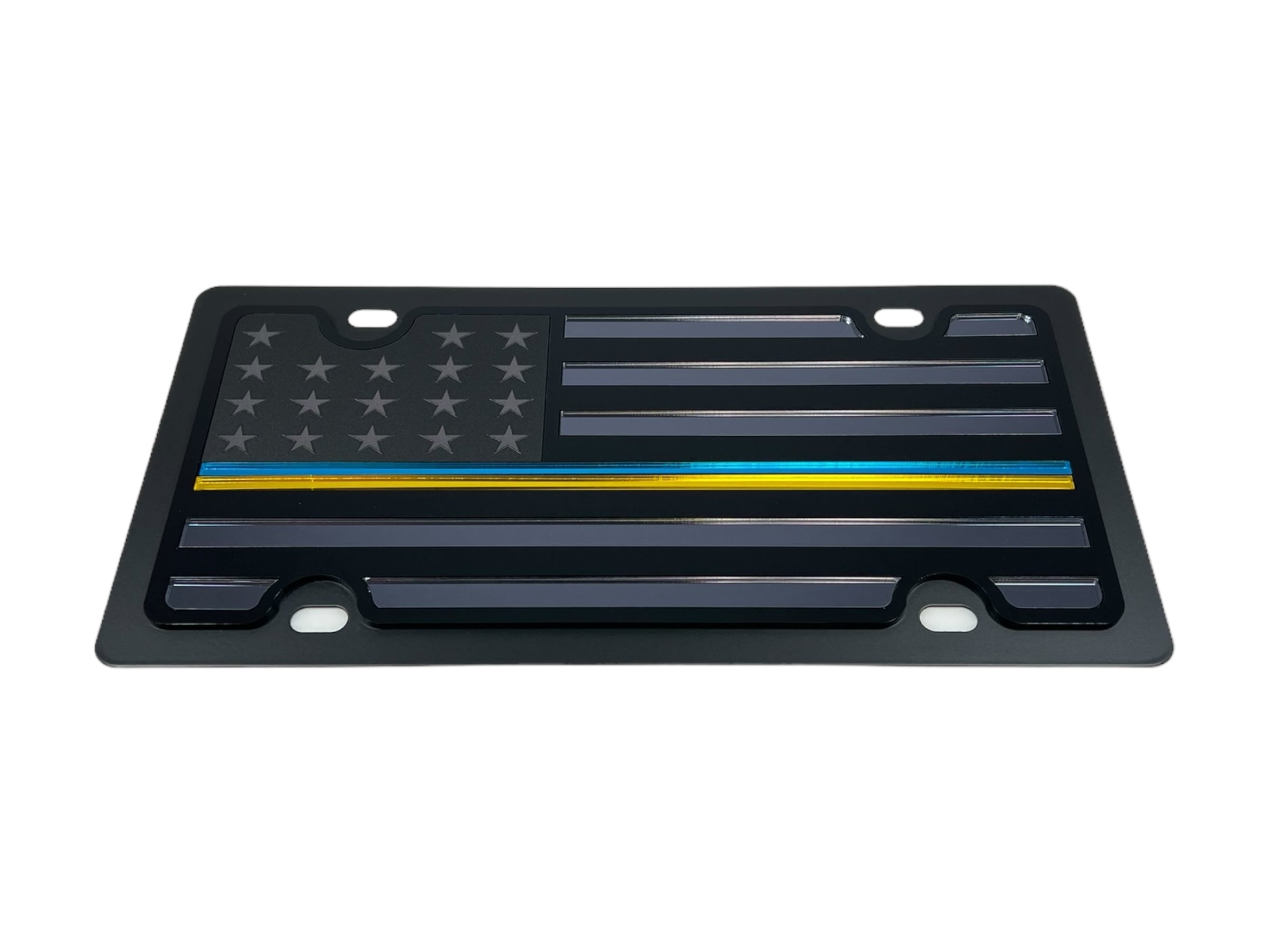 Thin Line Blacked Out Flag Carbon Steel License Plate