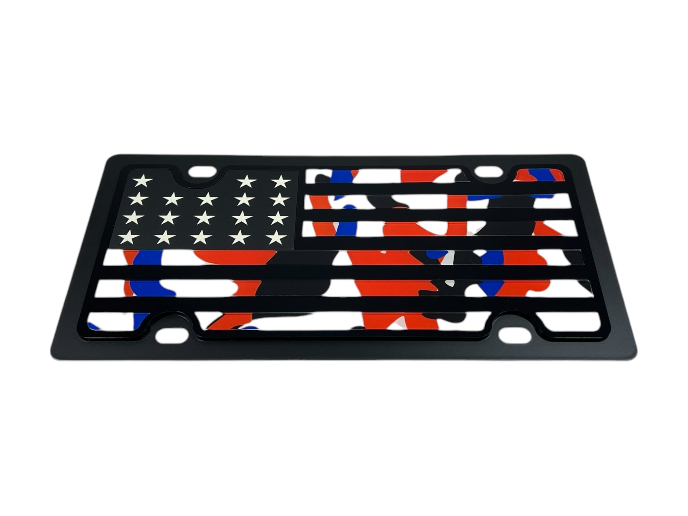 Blacked Out USA Flag Orange and Blue Camo Carbon Steel License Plate