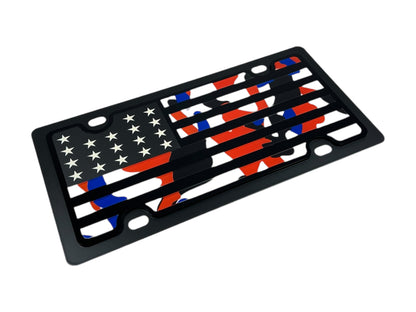 Blacked Out USA Flag Orange and Blue Camo Carbon Steel License Plate