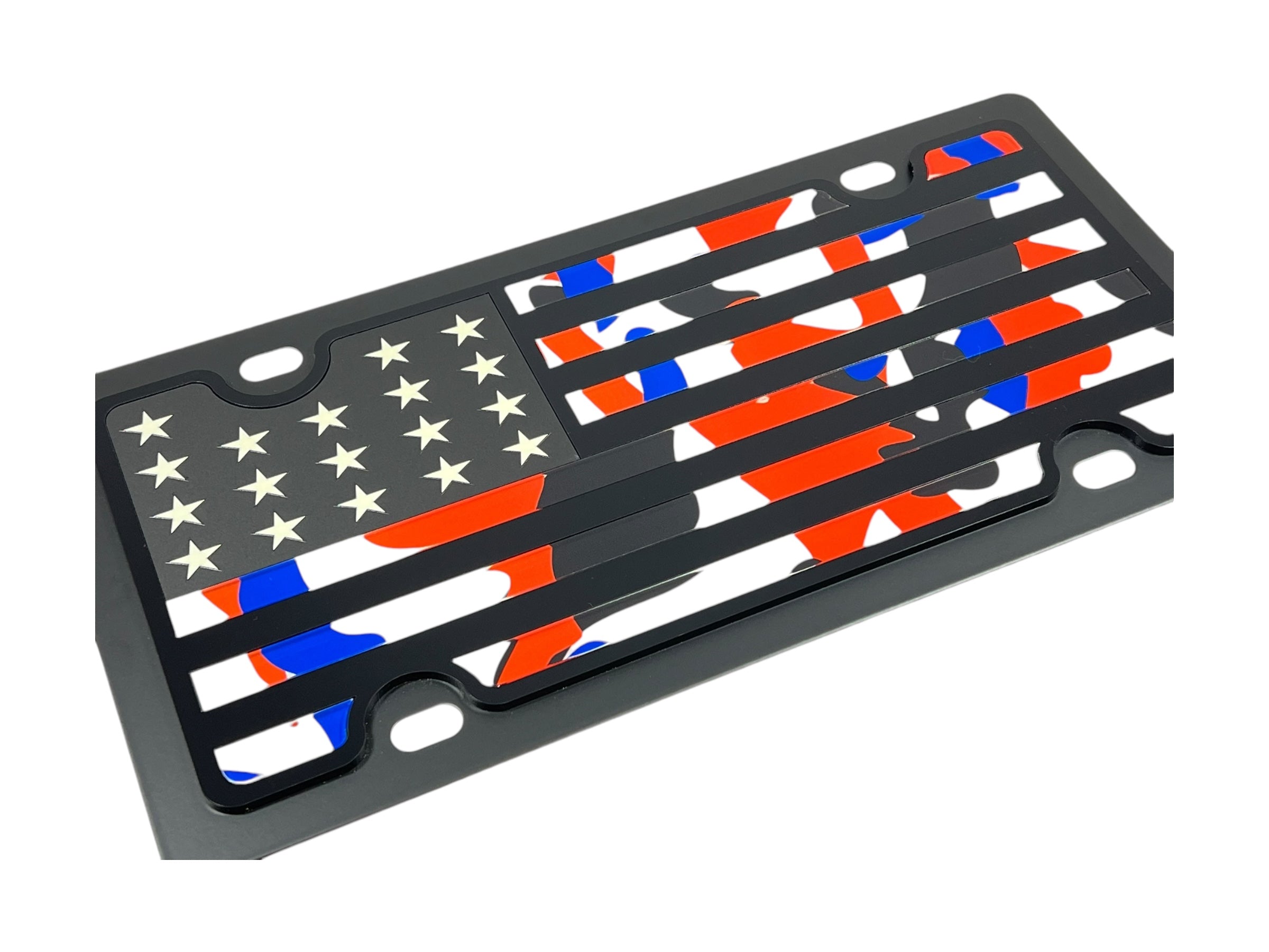 Blacked Out USA Flag Orange and Blue Camo Carbon Steel License Plate