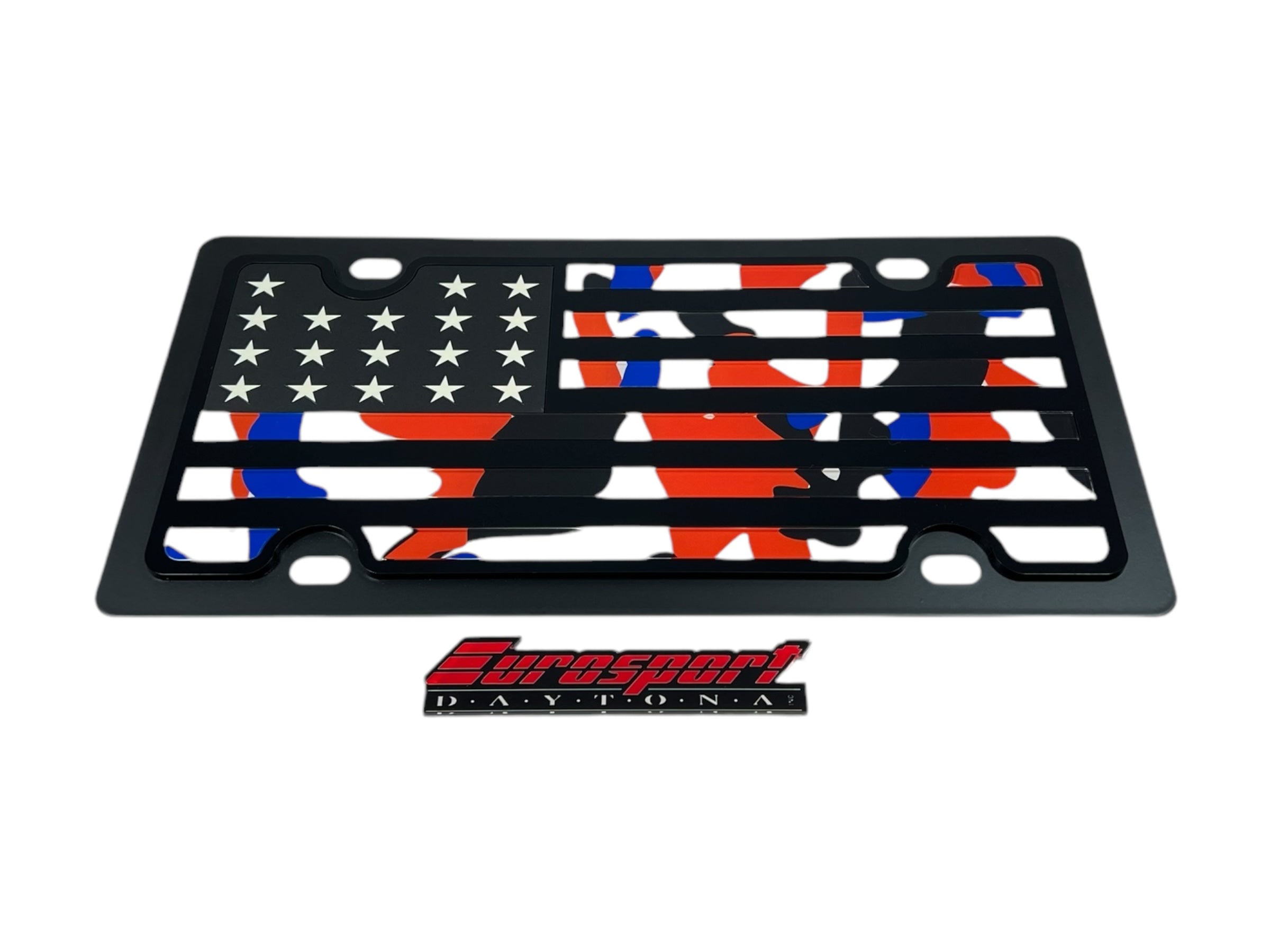 Blacked Out USA Flag Orange and Blue Camo Carbon Steel License Plate