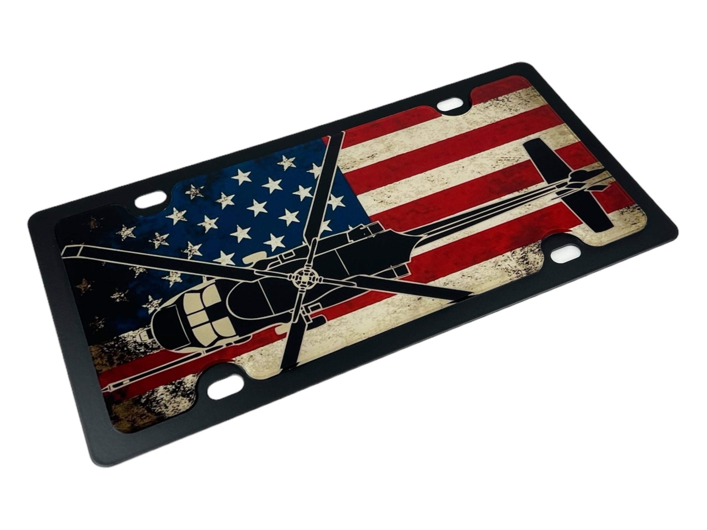 USA Flag Black Hawk Carbon Steel License Plate