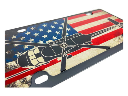 USA Flag Black Hawk Carbon Steel License Plate