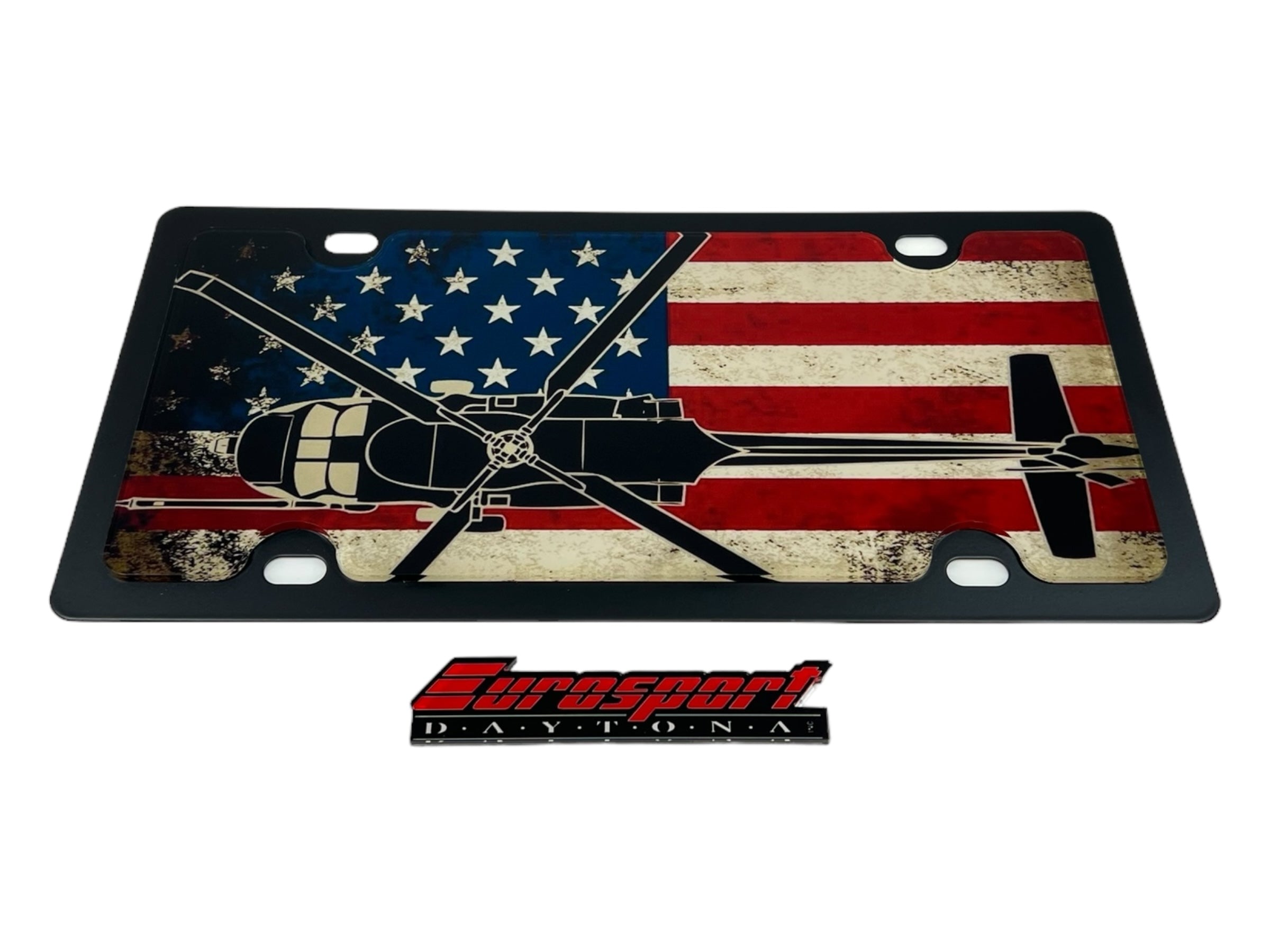 USA Flag Black Hawk Carbon Steel License Plate