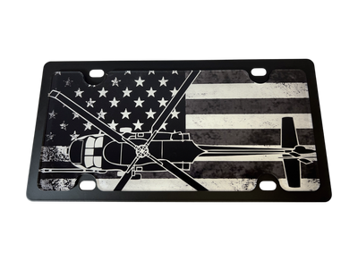 Blacked Out USA Flag Black Hawk Carbon Steel License Plate