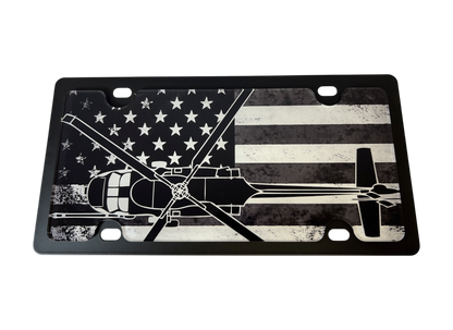 Blacked Out USA Flag Black Hawk Carbon Steel License Plate