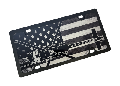 Blacked Out USA Flag Black Hawk Carbon Steel License Plate