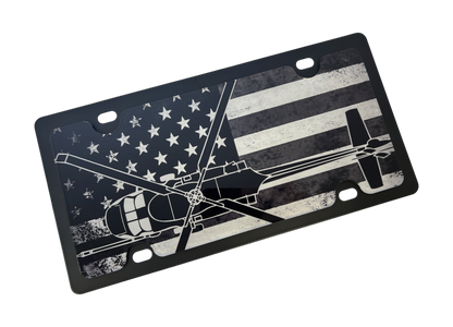 Blacked Out USA Flag Black Hawk Carbon Steel License Plate