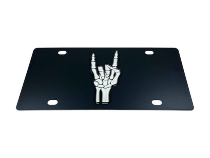 Rock On Skeleton Carbon Steel License Plate