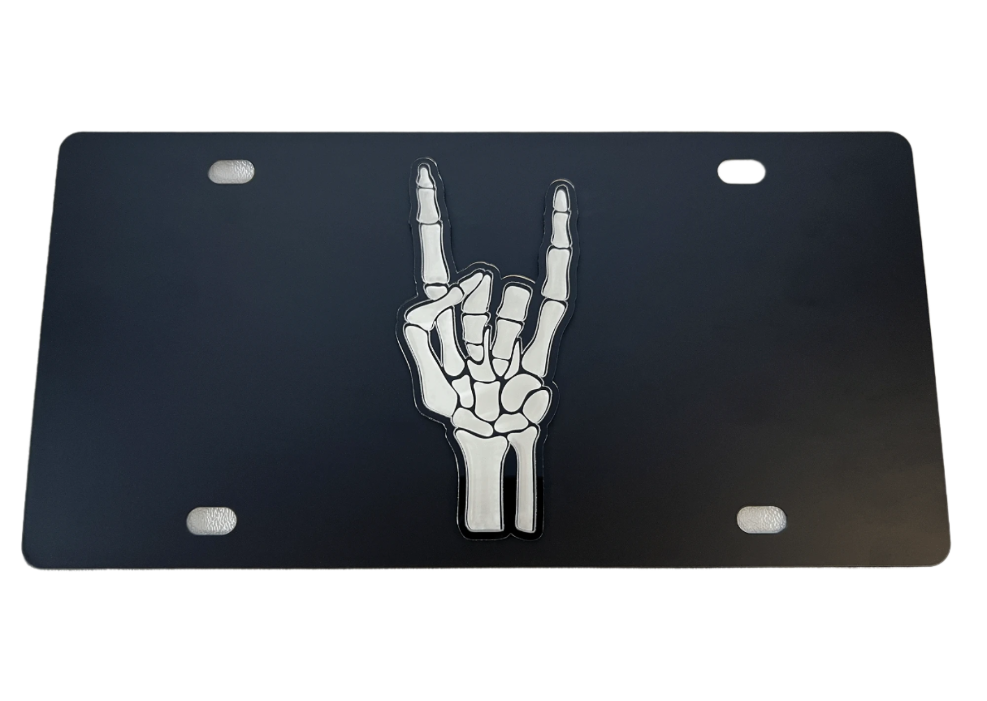 Rock On Skeleton Carbon Steel License Plate