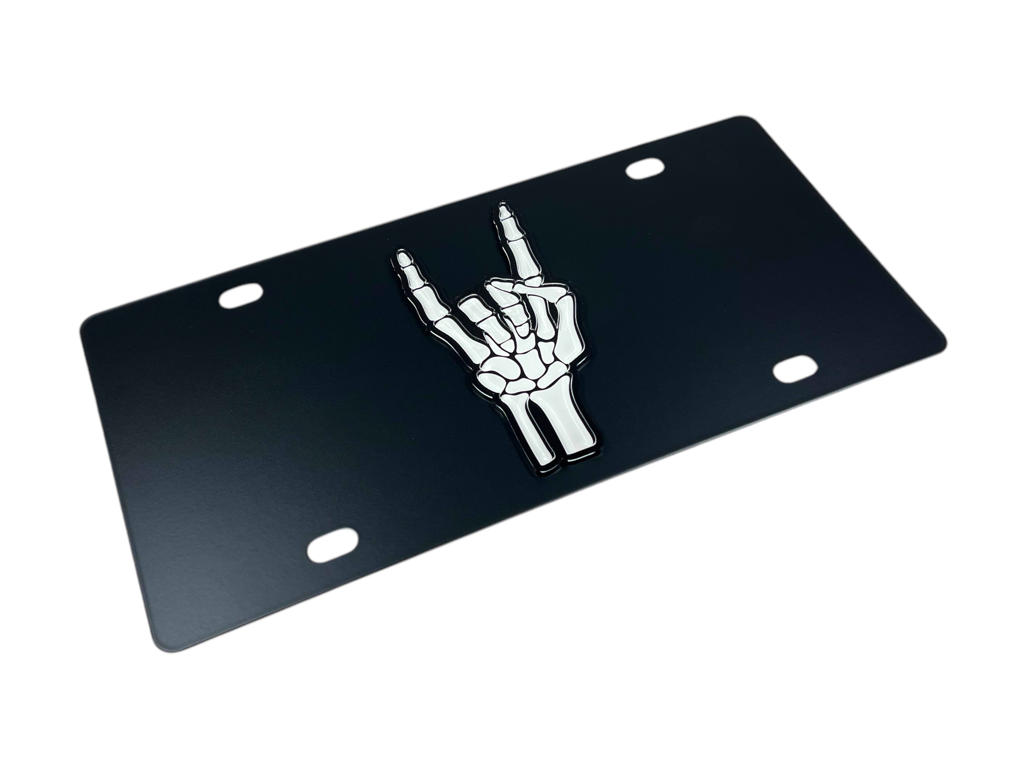 Rock On Skeleton Carbon Steel License Plate