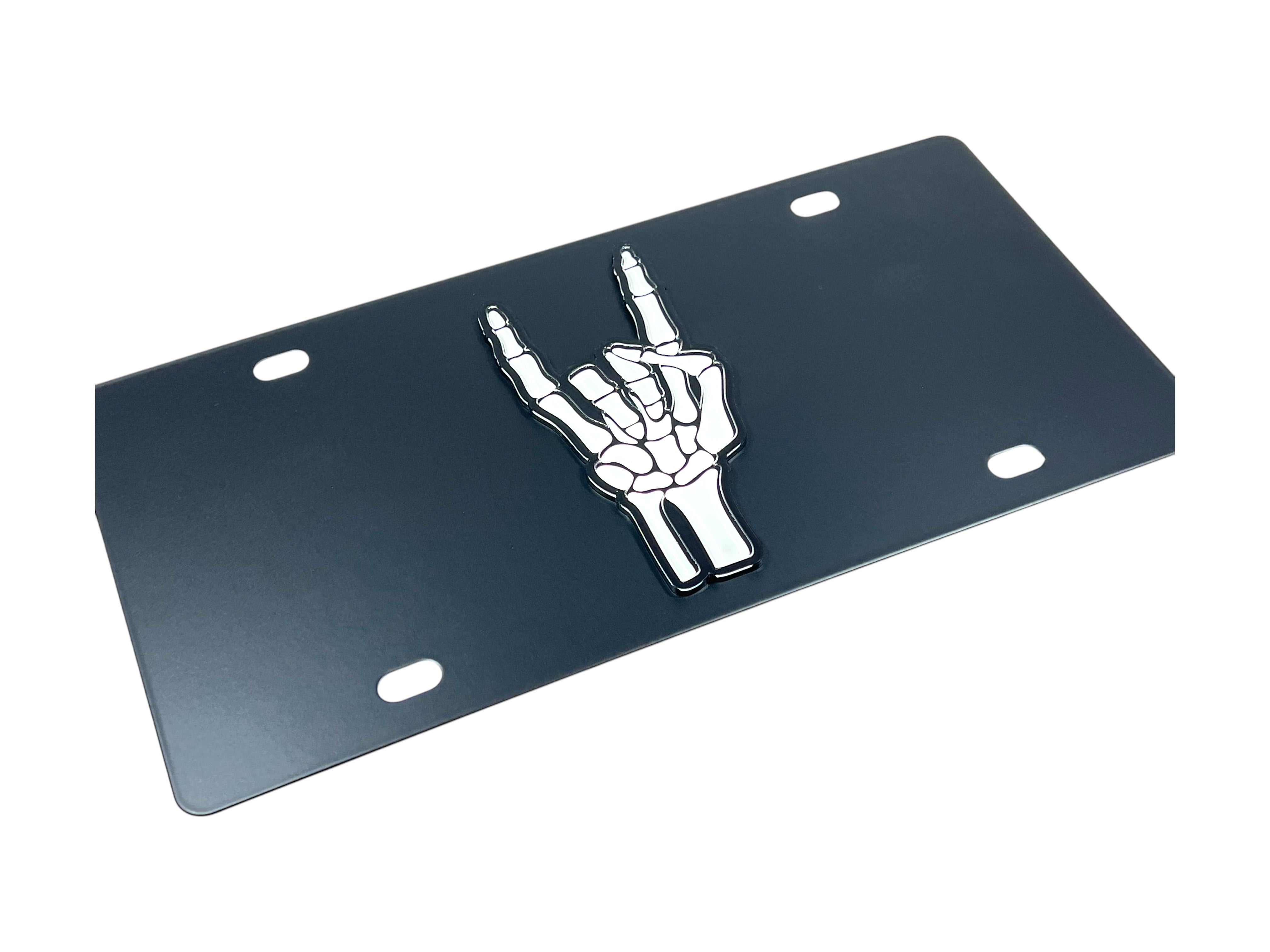 Rock On Skeleton Carbon Steel License Plate