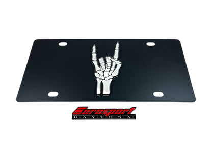 Rock On Skeleton Carbon Steel License Plate