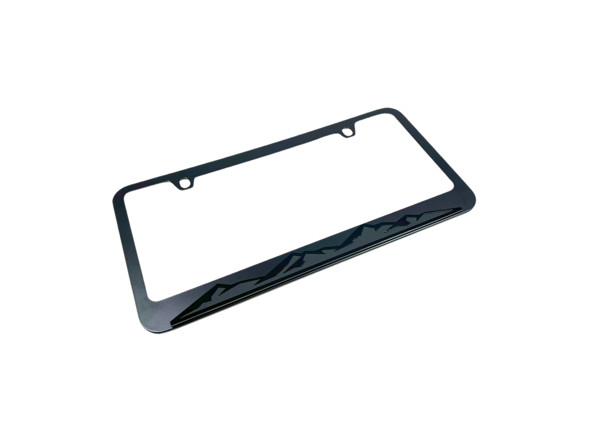 a black license plate frame on a white background