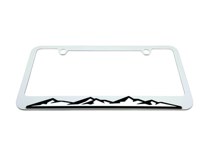 Mountain Range White License Plate Frame
