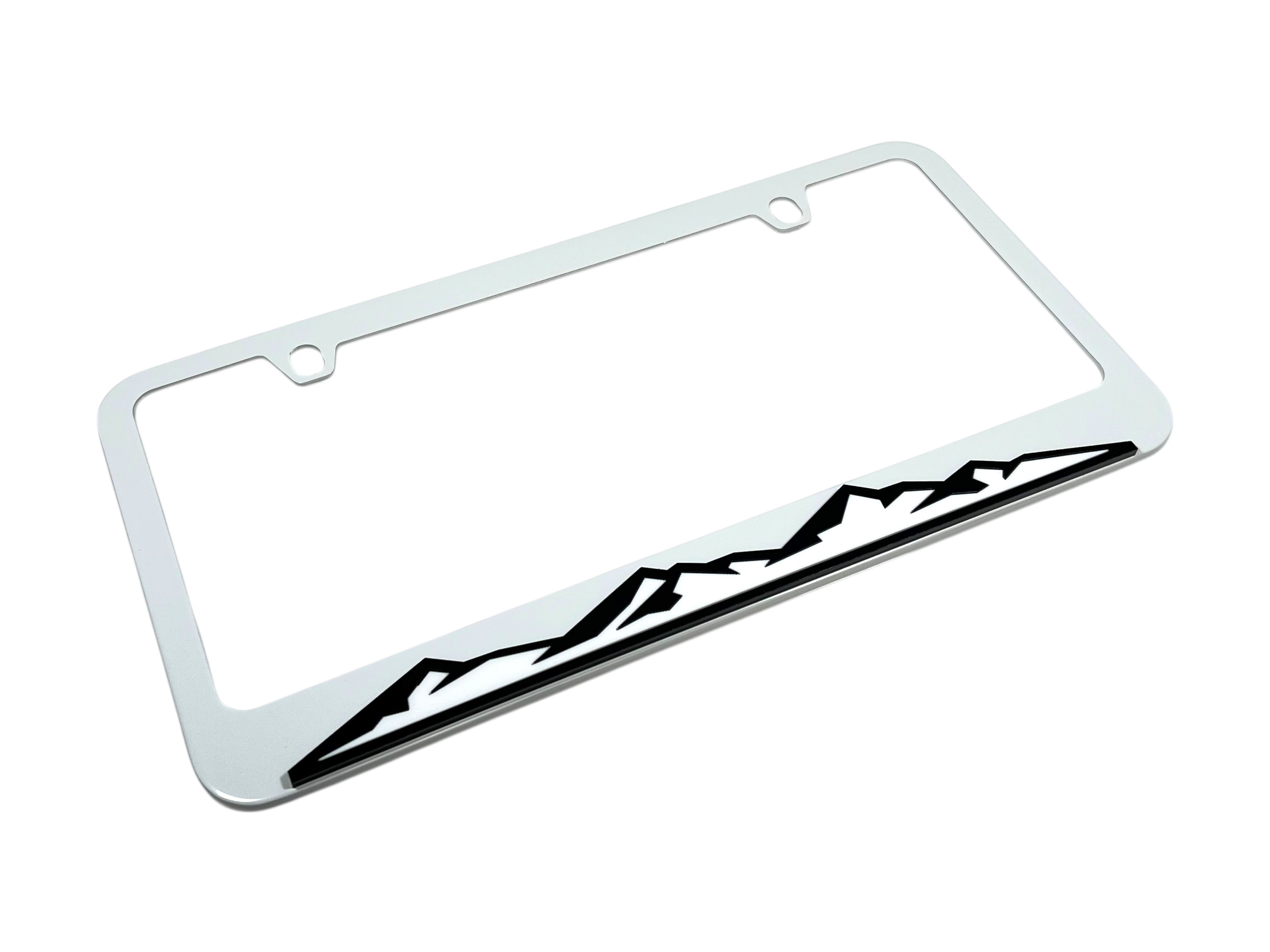 Mountain Range White License Plate Frame