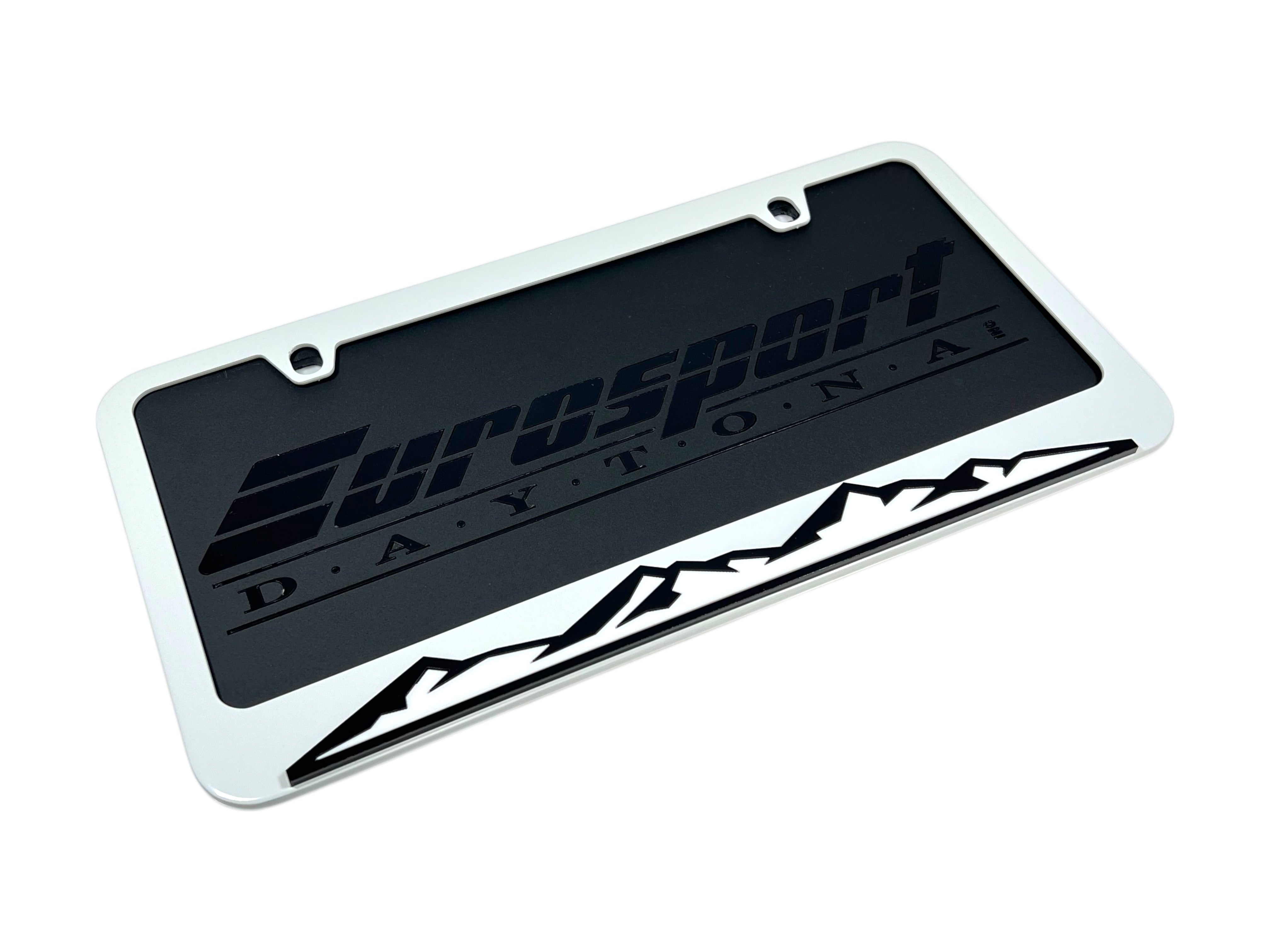 Mountain Range White License Plate Frame
