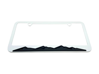 Blacked Out Mountain Range White License Plate Frame