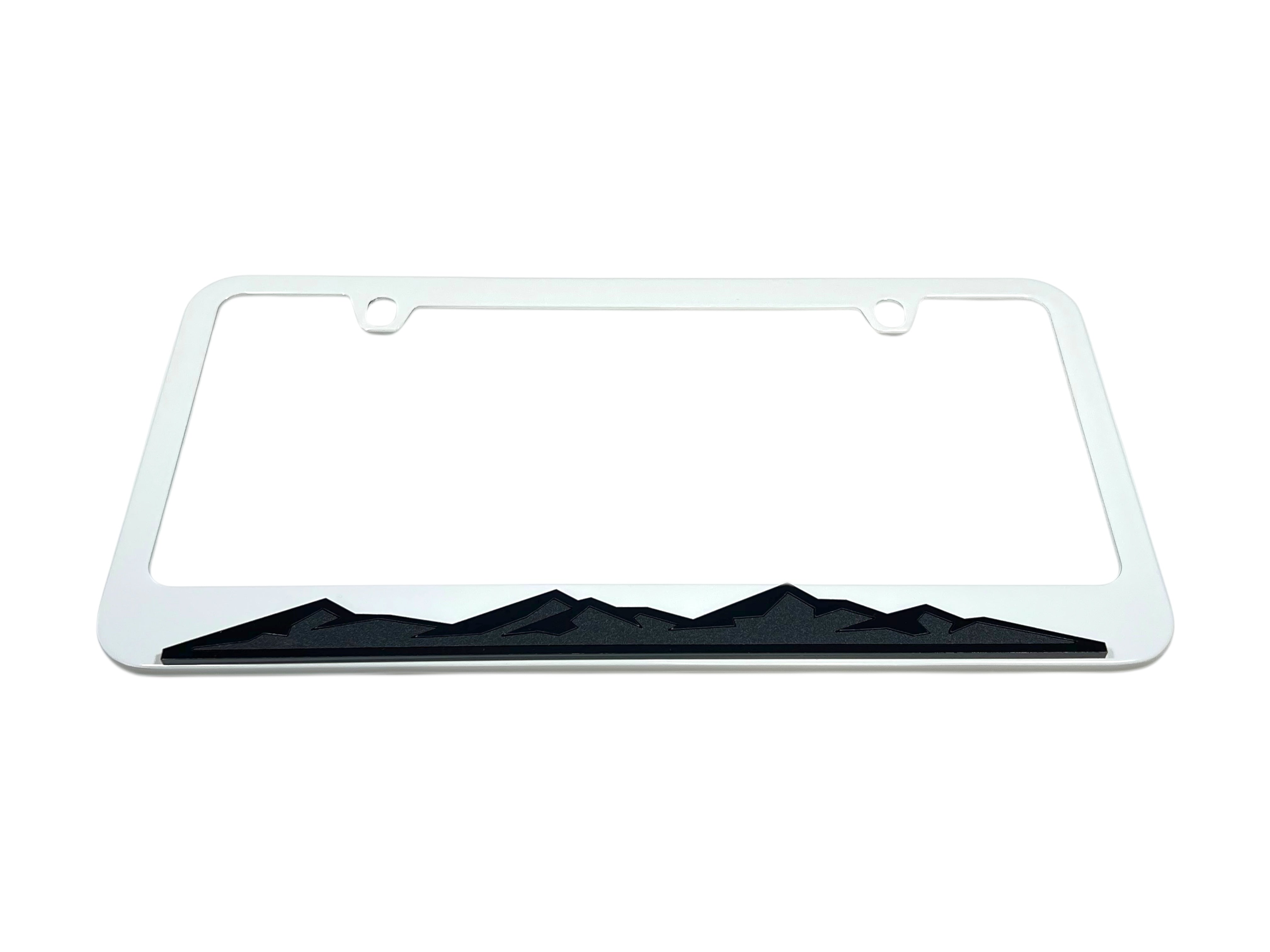 Blacked Out Mountain Range White License Plate Frame