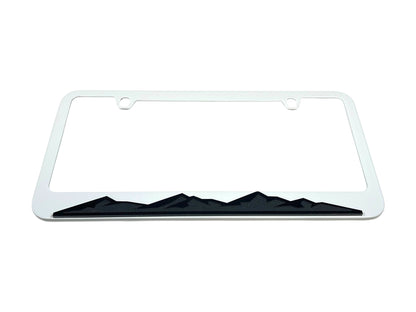 Blacked Out Mountain Range White License Plate Frame
