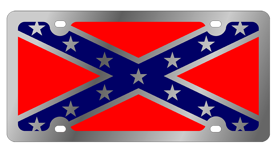 Confederate Rebel Flag License Plate Stainless Steel