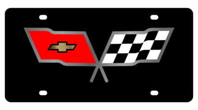 Chevrolet - Carbon StainlessLicense Plate - Corvette C3 Flags