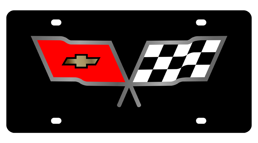 Eurosport Daytona 3352-1 Carbon Stainless License Plate for Corvette C3 Flags