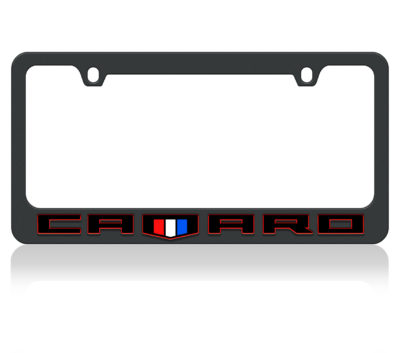 Black License Plate Frame- 2018 Chevrolet Camaro Black Word with Shield SKU: 5306-2LW