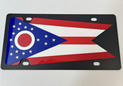 Ohio State Flag Carbon Steel License Plate
