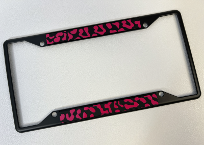 Pink Leopard Print- Black License Plate Frame