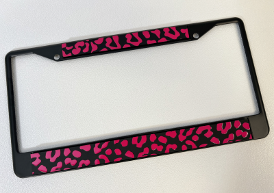 Pink Leopard Print Black 2 Hole License Plate Frame