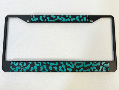 Teal Leopard Print- Black License Plate Frame